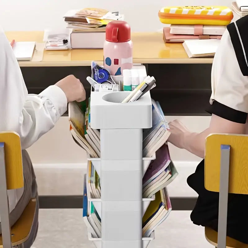 1 unidad de estantería móvil de 5 niveles, organizador de almacenamiento de PVC para oficina, escuela y hogar, estantería para documentos y revistas, organizador de escritorio para suministros de oficina, carrito de almacenamiento de periódicos y libros